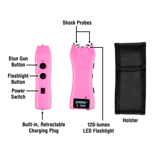 Dual Capacitor Stun Gun with LED Flashlight - Pink