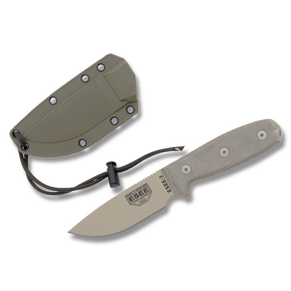 ESEE Knives Model 3P Fixed Blade Micarta With Modified Pommel - Desert Tan